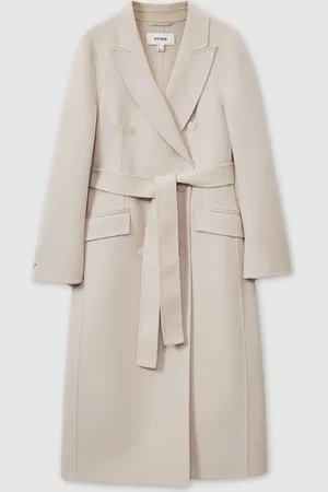 Reiss Neutral Maeve Petite Wool-Blend Double-Breasted Blindseam Coat AU 6