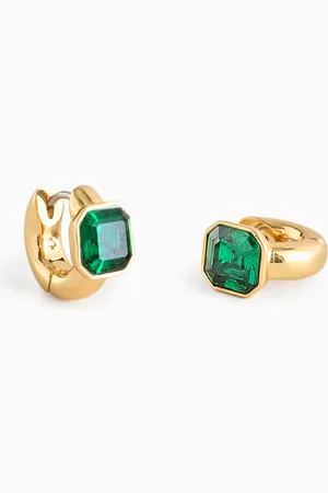 Kate Spade Gold Tone Keep Sparking Asscher Green Earrings One