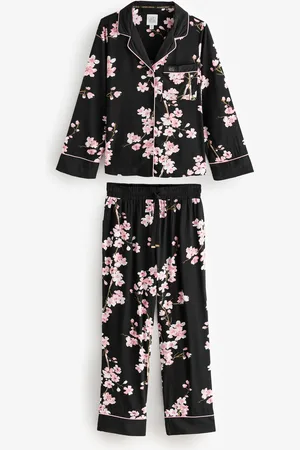 Bath & Body Works Black Japanese Cherry Blossom Button Through Pyjama Set AU 6 R