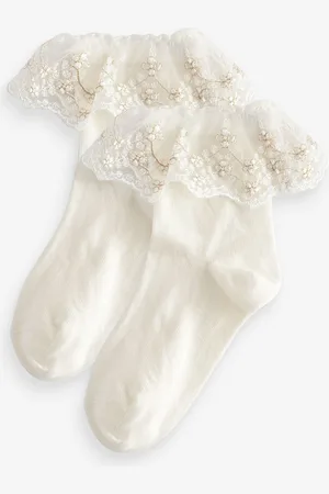 Next Cream 2 Pack Cotton Rich Flower Girl Ruffle Ankle Socks 0-2.5 Jnr