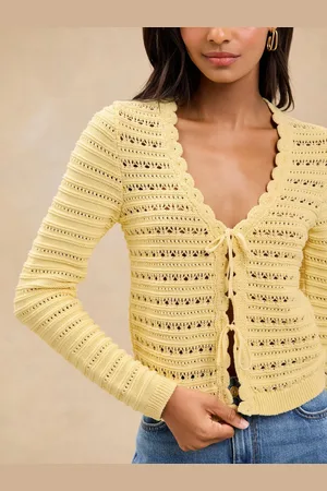 Lipsy London V-Neck Scalloped Edge Tie Front Knitted Cardigan AU 10