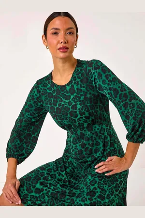 Roman Animal Print A-Line Gathered Dress AU 12