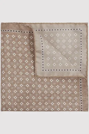 Reiss Oatmeal Pulcino Reversible Silk Pocket Square One