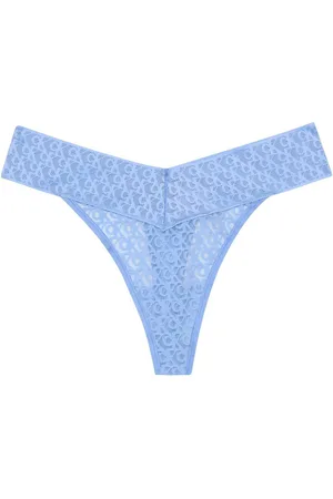 Calvin Klein Blue Logo Lace Trim Low Rise Thong L