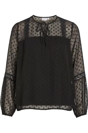 VILA Black Dobby And Lace Detail Blouse AU 10