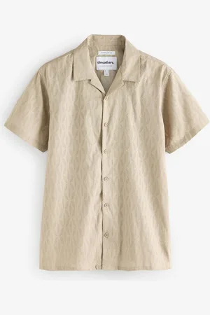 Threadbare 100% Cotton Pluck Textured Revere Collar Short Sleeve Shirt medium