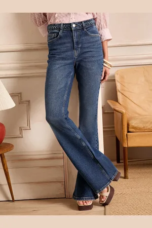 Love & Roses Mid Wash Blue Plait Waist Flared Jeans AU 16 R