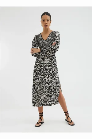 River Island Shirred Bodice Leopard Print Midi Dress AU 12