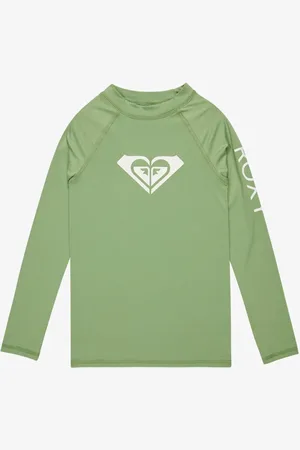 Roxy Green Girls Wholehearted Long Sleeve Logo Rash Vest 166168cm