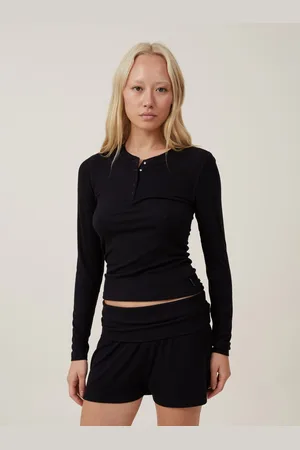 Cotton On Black Sleep Recovery Henley Long Sleeve Pyjamas S