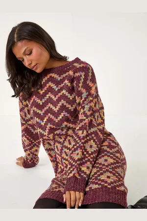 Roman Geometric Print Jacquard Knitted Jumper Dress AU 20