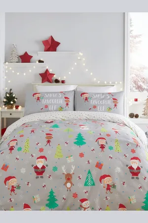 FUSION Grey Christmas Elf & Santa Duvet Cover and Pillowcase Set Double