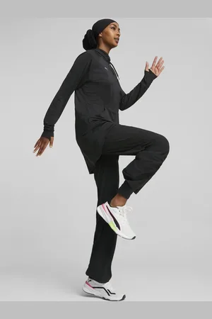 PUMA Black Womens Modest Activewear Wide Leg Training Joggers S