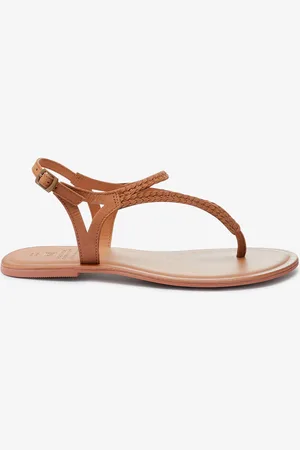 Next Tan Brown Extra Wide Fit Forever Comfort Leather Plait Toe Post Flat Sandals AU 10 XW (EU 42)