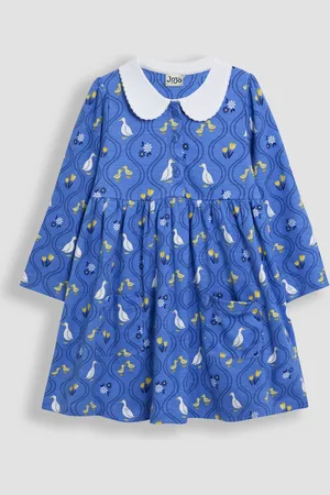 JoJo Maman Bébé 100% Cotton Peter Pan Collar Button Front Long Sleeve Dress 5