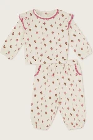 Monsoon Natural Newborn Print Floral Print Frilly Sweatshirt and Joggers Set 9