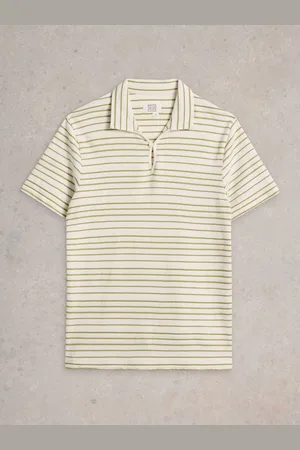 White Stuff Jacquard Print Stripe 100% Cotton Polo Shirt S