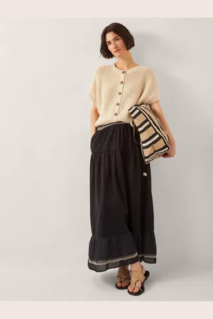 Monsoon Fenn Embroidered Frill Maxi 100% Cotton Skirt xlarge