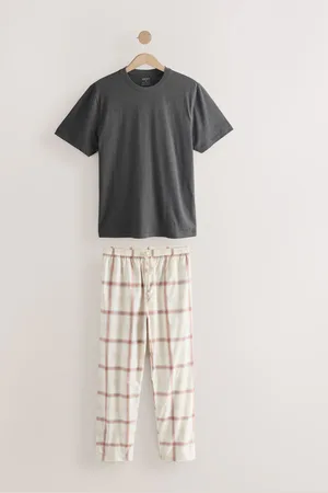 Next Neutral/Black Woven Check Short Sleeve 100% Cotton Pyjamas Set 2XL Reg
