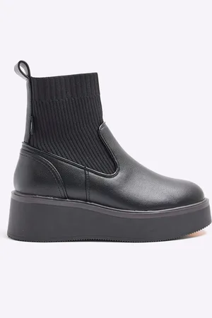 River Island Black Knitted Sock Ankle Boots AU 9 (EU 40)