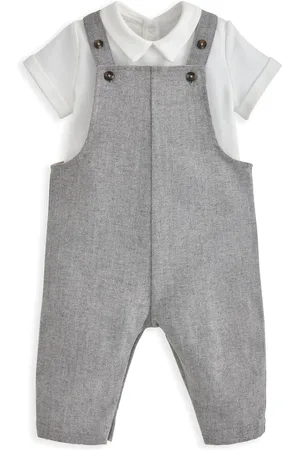 Mamas & Papas Grey Herringbone Dungaree And Bodysuit Set 6