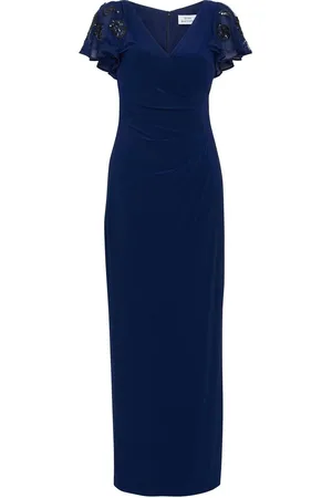 Gina Bacconi Nicolette Jersey V-Neck Maxi Dress With Sequin Sleeve AU 10