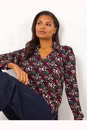 Roman Red Leaf Print Collared Stretch Top AU 14