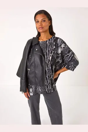 Roman Black Animal Print Tunic Top AU 14