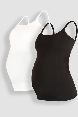 JoJo Maman Bébé Black & White 2-Pack Maternity & Nursing Vest Tops M