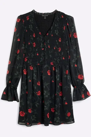 River Island Shirred Printed Mini Dress AU 16
