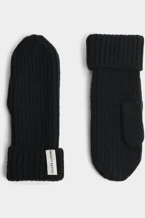 Sweaty Betty Black Snowfall Winter Knitted Mittens Gloves one