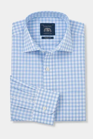 SAVILE ROW 100% Cotton Gingham Check Classic Fit Single Cuff Formal Shirt AU 39 Regular