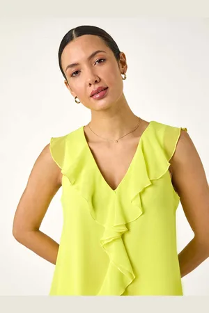 Roman Yellow Chiffon Ruffle Vest Top AU 16