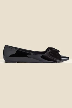 Sosandar Black Patent Ballet Pumps With Velvet Bow AU 7 (EU 38)
