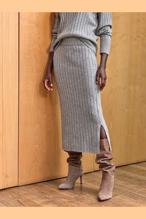 Pure Collection Wool Cashmere Ribbed Midi Skirt AU 20