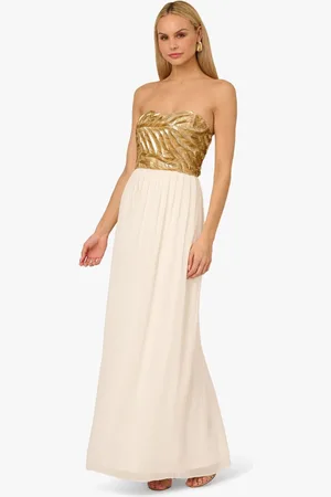 Adrianna Papell Adrianna by Beaded Strapless Long Dress AU 16