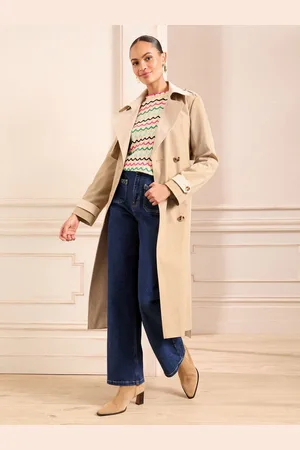 Love & Roses Cream and Stone Colour Block Mix Shower Resistant Belted Double Breasted Trench Coat AU 10