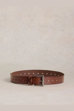 White Stuff Brown Multi Punch Leather Belt S-M