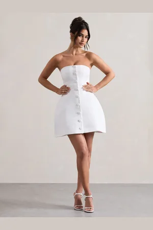 Club L Anniston Bandeau Tailored Buttoned Mini Bridal Dress AU 14