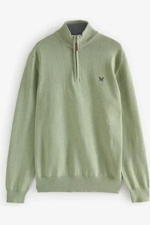 J.Crew Light Green 100% Cotton Classic Half Zip Knit Sweater S
