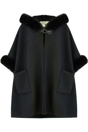Yumi Black Cape With Luxe Faux Fur Trim And Lining Poncho smallmedium