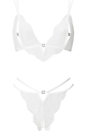 Ann Summers White Diamond Heart Lace Crotchless Bra And Thong Set XL