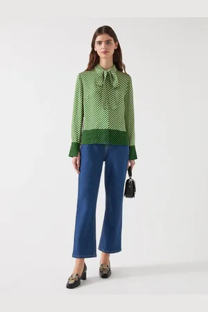 LK Bennett Lize Treetop & Birch Viscose Diagonal Stripe Shirt AU 8