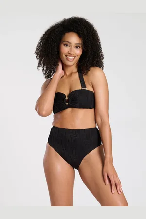 South Beach Black Wavy Rib Moulded Bandeau High Waist Tummy Control Bikini Set AU 10
