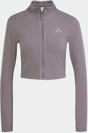 adidas Grey Lounge Rib Zip Long Sleeve Jacket AU 20-22