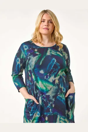 Roman Blue Curve Abstract Print Pocket Tunic Top AU 22-24