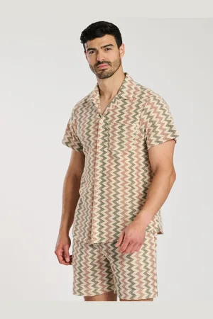 South Beach 100% Cotton Crochet Zig Zag Stripe Short Sleeve Shirt