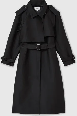 Reiss Black August Gabardine Trench Coat with Cotton AU 16
