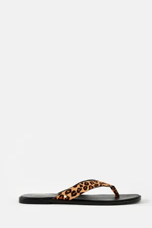 mint&berry Natural Lula Leopard Print Textured Flip Flops eu37uk4