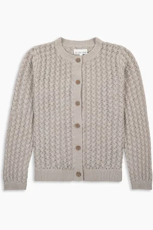 The Little Tailor Kids Cream 100% Cotton Scallop Design Pointelle Cardigan 116122cm